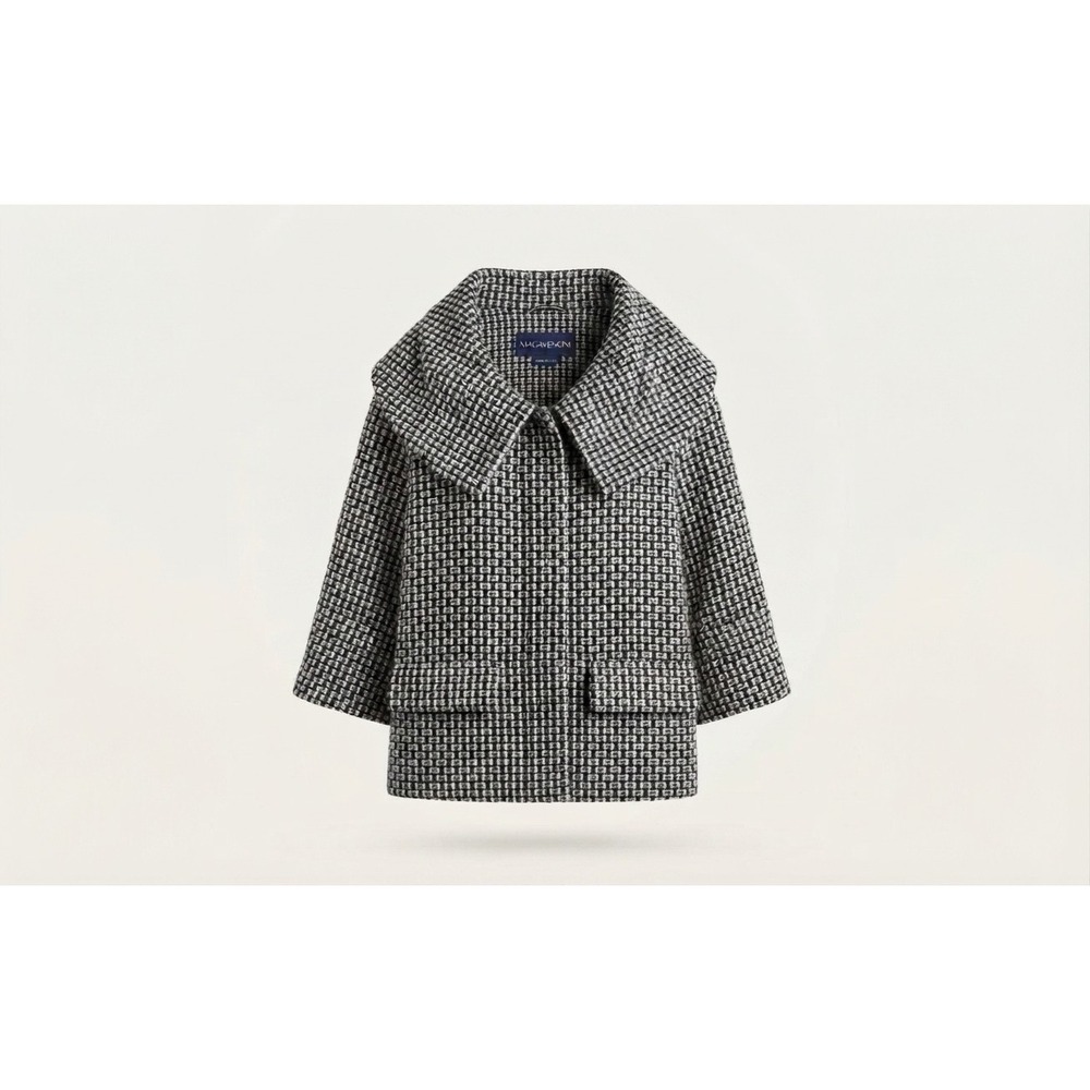 Magaschoni Collection Salon Z Women Black White Geometric Wool Blend Jacket L